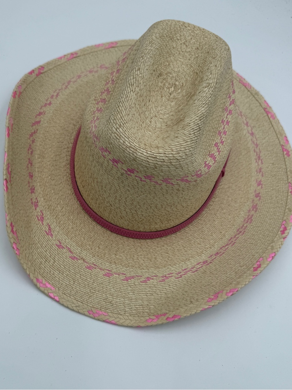 Nice Atwood Straw Cowboy Hat with Pink Trim Size Large